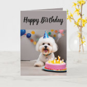 Carte Anniversaire de Cute Bichon Frisé (Fleur jaune)