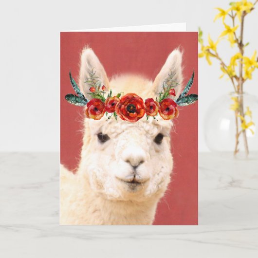Carte Anniversaire de Cute Boho Llama (Fleur jaune)