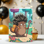 Carte Anniversaire de Cute Porcupine Grandson<br><div class="desc">Une jolie randonnée de porc-épic le long d'un essai dans les bois. Une carte d'anniversaire pour ton petit-fils.</div>