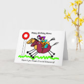 Carte Anniversaire de dessin animé drôle de course de ch (Fleur jaune)