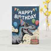 Carte Anniversaire de dinosaure amusant (Fleur jaune)