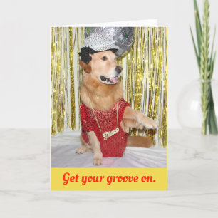 Carte Anniversaire de disco de golden retriever