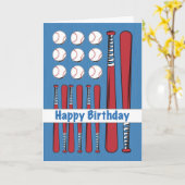 Carte Anniversaire de drapeau de base-ball, rouge, (Fleur jaune)