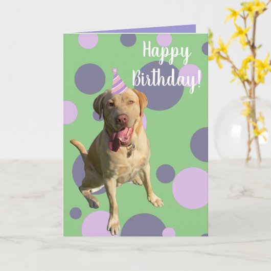 Carte Anniversaire de Dudley Labrador (Fleur jaune)