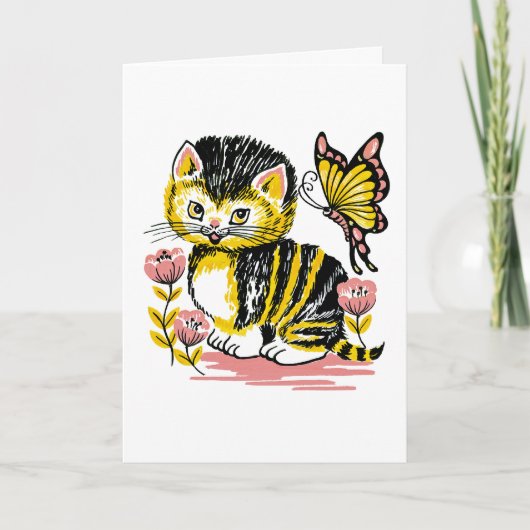 Carte Anniversaire de enfant adorable Kitten et Bu (Devant)