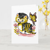 Carte Anniversaire de enfant adorable Kitten et Bu (Fleur jaune)