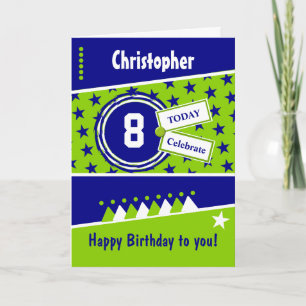 Carte Anniversaire de enfant bleu vert et blanc n'import