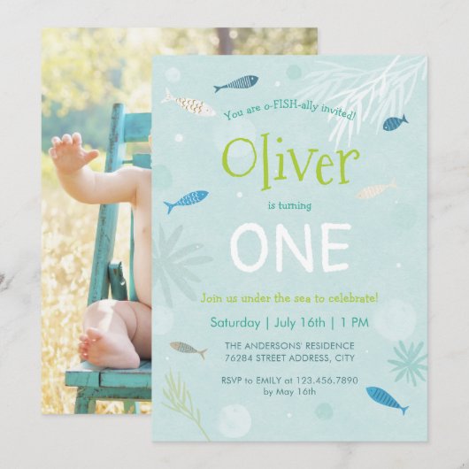 Carte Anniversaire de enfant Blue Fish (Devant / Derrière)