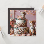 CARTE ANNIVERSAIRE DE ENFANT CAKE CUTE LEOPARD THÈME (Devant/Arrière en situation)