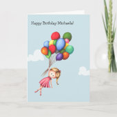 Carte Anniversaire de enfant de ballons fille mignonne (Devant)