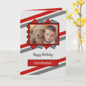 Carte anniversaire de enfant de nom et de photo gris et  (Fleur jaune)