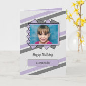 Carte anniversaire de enfant de nom et de photo gris et  (Fleur jaune)