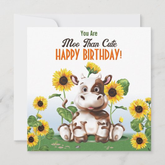 Carte Anniversaire de enfant de tournesol de vache (Devant)