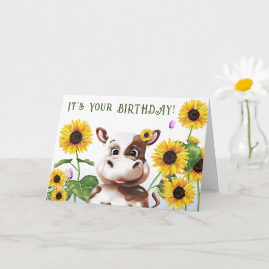 Carte Anniversaire de enfant de tournesol de vache (Petite plante)