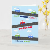 Carte Anniversaire de enfant de voiture rouge et b (Fleur jaune)