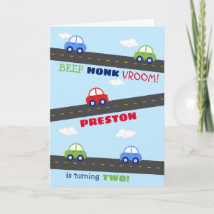 Carte Anniversaire de enfant de voiture rouge et b