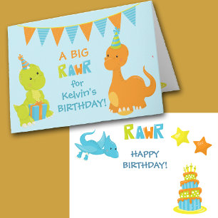 Carte Anniversaire de enfant Dinosaures colorée