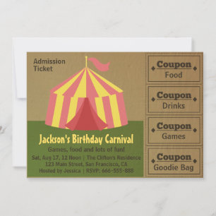 Carte Anniversaire de enfant Party : Carnival Admission 