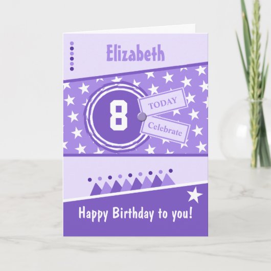 Carte Anniversaire de enfant violet lilas et blanc n'imp (Devant)