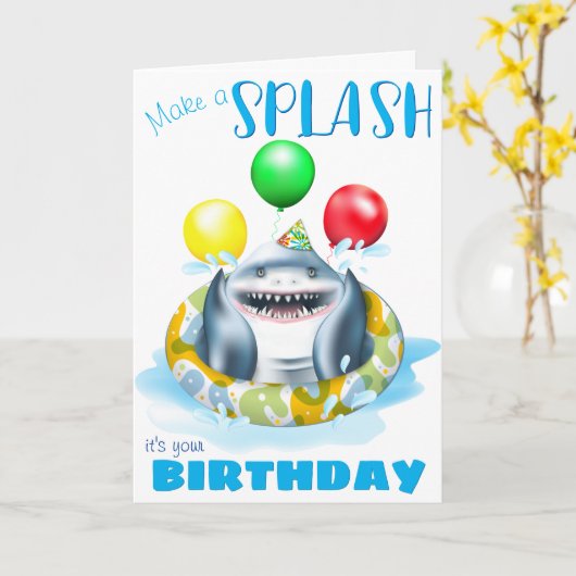 Carte Anniversaire de enfant Whimsical de requin (Fleur jaune)