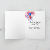 Carte anniversaire de feux d'artifice et de verre de vin (Intérieur)