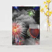 Carte anniversaire de feux d'artifice et de verre de vin (Fleur jaune)