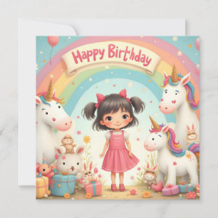 Carte Anniversaire de fille avec licornes et arc-en-ciel
