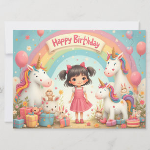Carte Anniversaire de fille avec licornes et arc-en-ciel