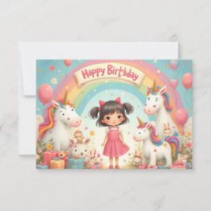 Carte Anniversaire de fille avec licornes et arc-en-ciel