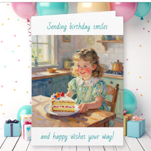 Carte Anniversaire de fille   Fleurs et gâteau
