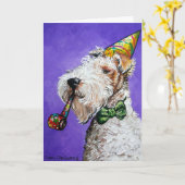 Carte Anniversaire de Fox Terrier (Fleur jaune)