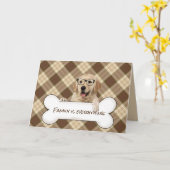 Carte anniversaire de golden retriever sur l'os (Fleur jaune)
