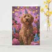 Carte Anniversaire de Goldendoodle (Fleur jaune)