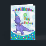 Carte Anniversaire De Grandson Avec Dragon Violet<br><div class="desc">Un design unique qui est très amusant,  avec un joyeux Dragon violet en casquette de fête,  tenant sa soda et son ballon,  une grande carte pour les plus petits avec beaucoup de couleurs fâcheuses,  certainement apporter un sourire à n'importe quel visage</div>