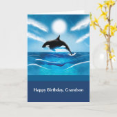 Carte Anniversaire de Grandson avec Orca Whale en Océan (Fleur jaune)