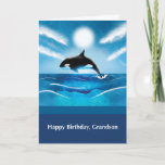 Carte Anniversaire de Grandson avec Orca Whale en Océan<br><div class="desc">Une baleine à orca saute de l'océan bleu et vert. Souhaitez à votre petit-fils une baleine de bon temps pendant qu'il célèbre. Parfait pour de nombreux âges, car les garçons aiment souvent l'océan et le monde sous-marin. L'eau est remplie de vagues et tourbillonne au fur et à mesure que le...</div>