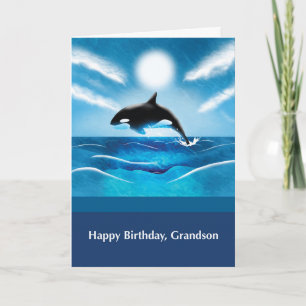 Carte Anniversaire de Grandson avec Orca Whale en Océan