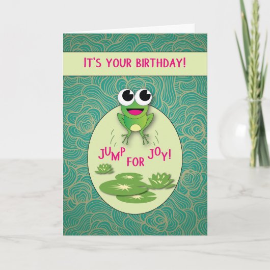 Carte Anniversaire de grenouille, saut pour la joie (Devant)