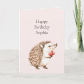 Carte Anniversaire de Hérisson aux Coeurs rouges roses (Devant)