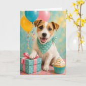 Carte Anniversaire de Jack Russell Terrier mignon (Fleur jaune)