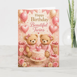 Carte Anniversaire de jumelles bébés filles