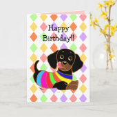 Carte Anniversaire de la bande dessinée 2 de teckel (Fleur jaune)