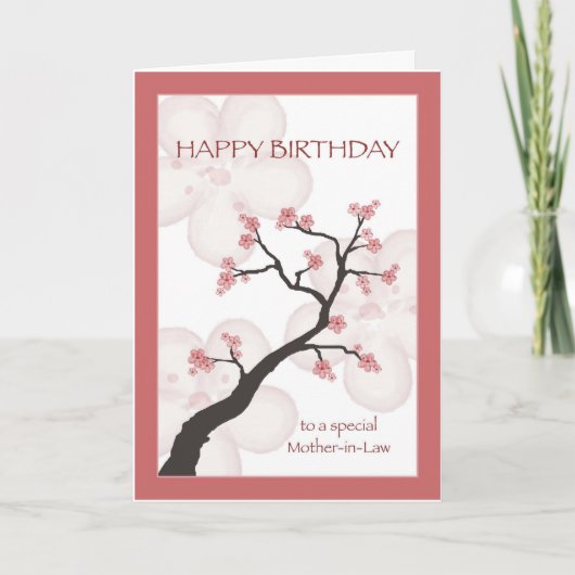 Carte Anniversaire de la belle-mère, Arbre chinois en fl (Devant)