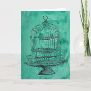 Carte Anniversaire de la cage aux oiseaux vintage