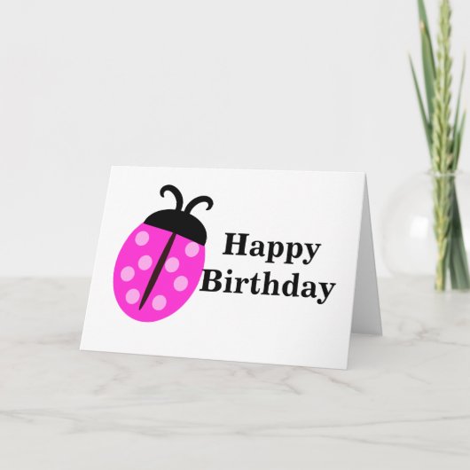 Carte Anniversaire de la charmante coccinelle rose (Devant)