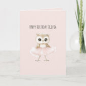 Carte Anniversaire de la chouette rose en tutu (Devant)