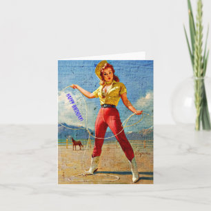 Carte Anniversaire de la Cowgirl vintage