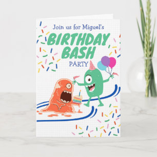 Carte Anniversaire de la fête de Bash avec Monstres amus
