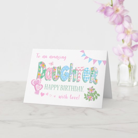 Carte Anniversaire de la fille avec le chien Rose Coeurs (Orchidée)