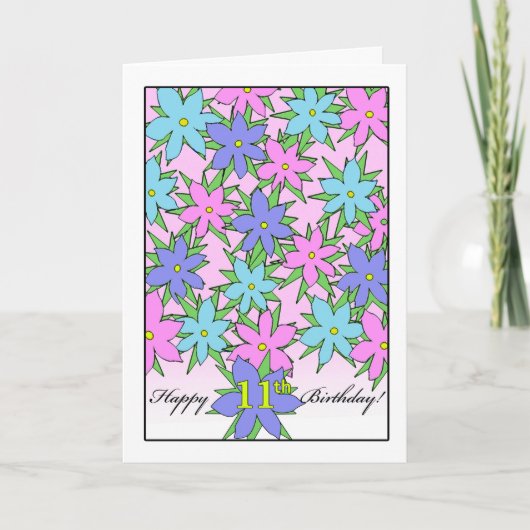 Carte Anniversaire de la fille de 11 ans, Fleurs Pastel (Devant)